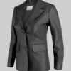 Women’s Black Jenna Two Button Leather Blazer Jacket Material: Real Leather