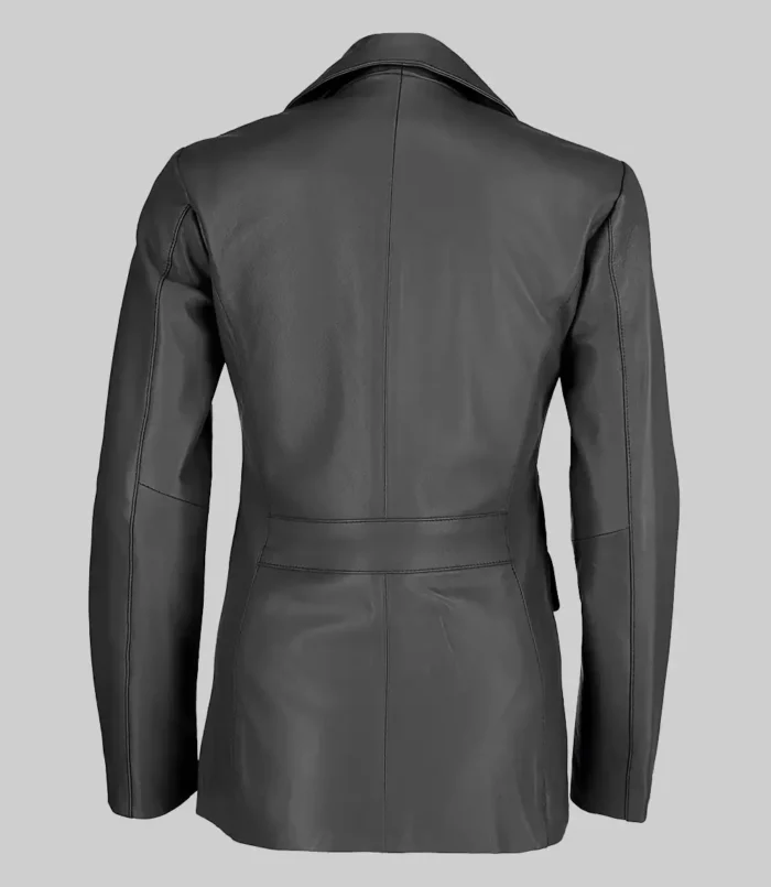 Women’s Black Jenna Two Button Leather Blazer Jacket Material: Real Leather