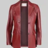 Women’s Jenna Maroon Two Button Leather Blazer Jacket