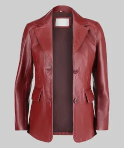 Women’s Jenna Maroon Two Button Leather Blazer Jacket