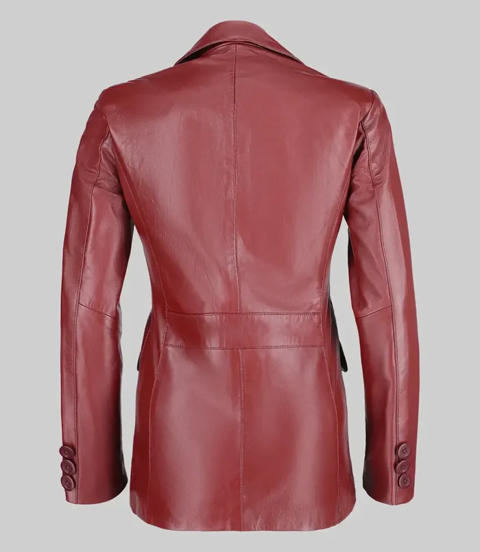 Women’s Maroon Jenna Two Button Leather Blazer Jacket