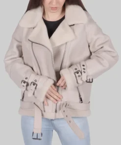 Women's Jenna White B-3 Bomber Leather Jacket