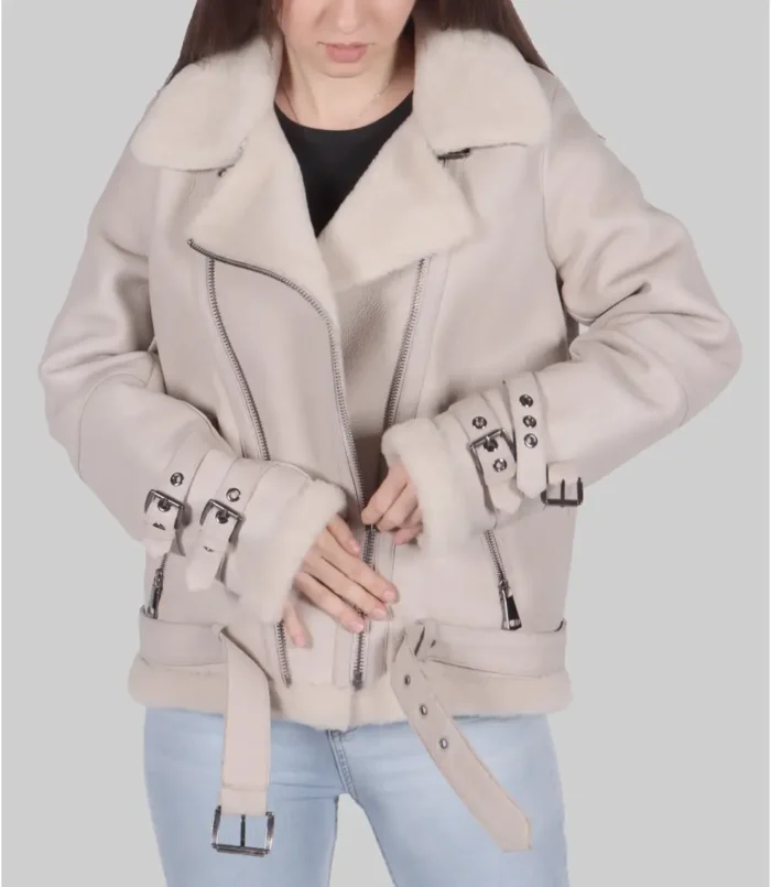 Women's Jenna White B-3 Bomber Leather Jacket