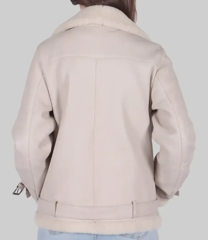 Women's White Jenna B-3 Bomber Leather Jacket