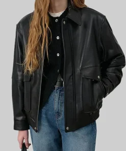 Women’s Juniper Black A-2 Bomber Leather Jacket