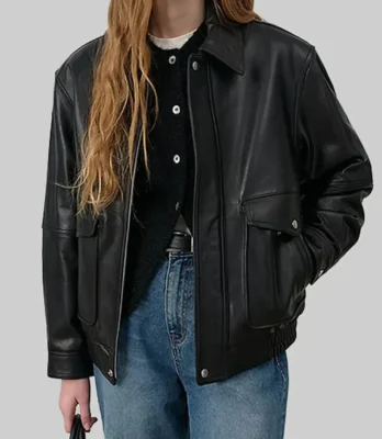 Women’s Juniper Black A-2 Bomber Leather Jacket