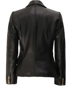 Women's Black Kim Double Breasted Leather Blazer