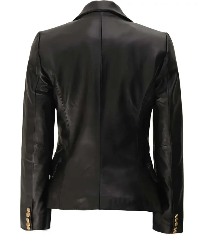Women's Black Kim Double Breasted Leather Blazer