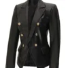 Women's Kim Double Breasted Black Leather Blazer