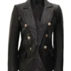 Women's Kim Double Breasted Black Leather Blazer