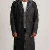 Men's Kolby Distressed Black Leather Shearling Coat
