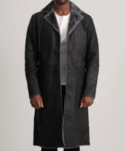 Men's Kolby Distressed Black Leather Shearling Coat