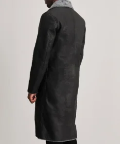 Men's Black Kolby Distressed Leather Shearling Coat