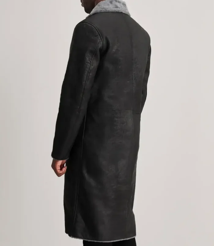 Men's Black Kolby Distressed Leather Shearling Coat