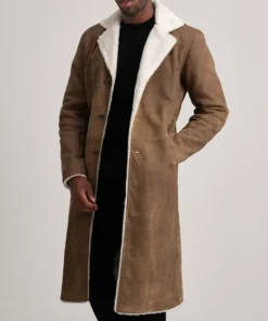 Men's Kolby Distressed Brown Leather Shearling Coat