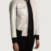 Lana Silver Leather Bomber Jacket