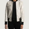Women's Lana Silver Leather Bomber Jacket