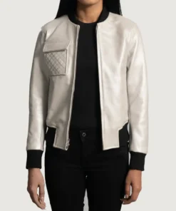 Women's Lana Silver Leather Bomber Jacket