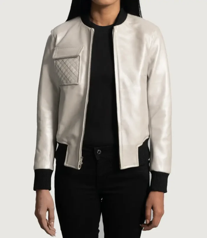 Women's Lana Silver Leather Bomber Jacket