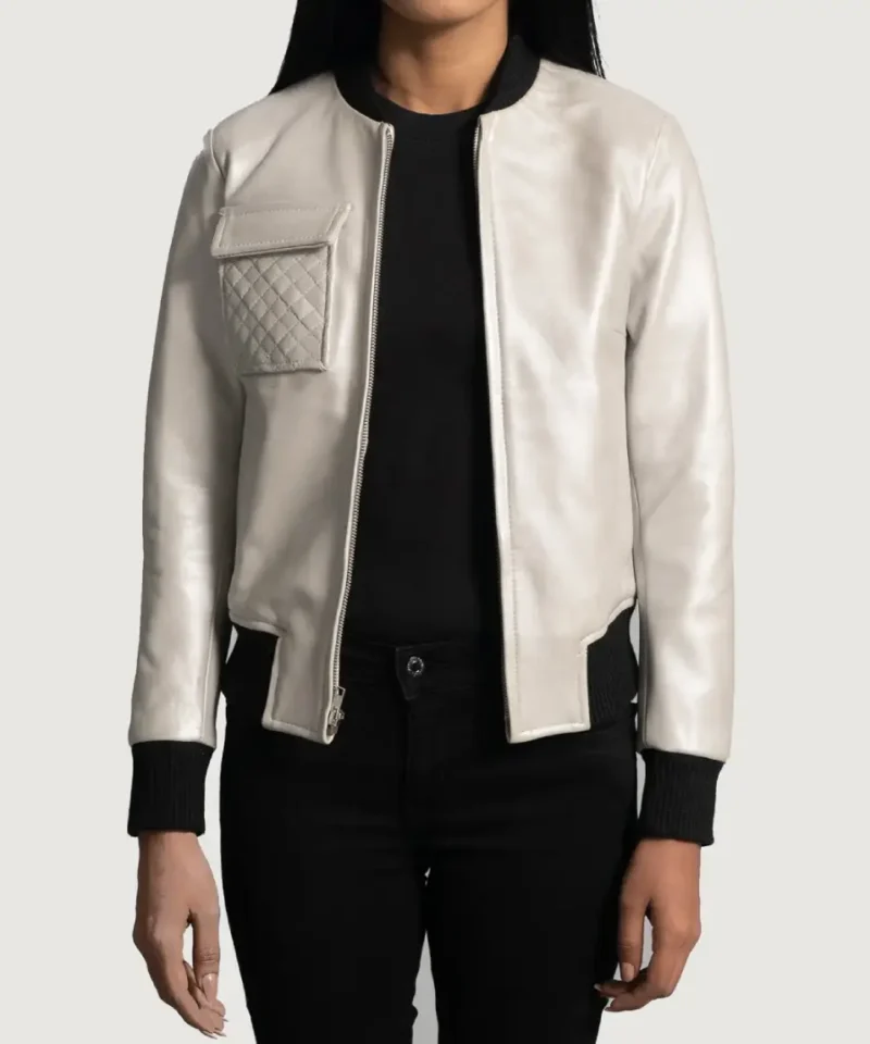 Women's Lana Silver Leather Bomber Jacket