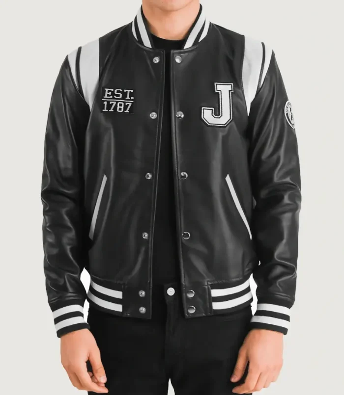 Men's Liberte New Jersey Black Leather Varsity Jacket