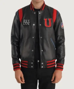 Men's Liberte USA Black Leather Varsity Jacket