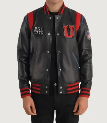 Men's Liberte USA Black Leather Varsity Jacket