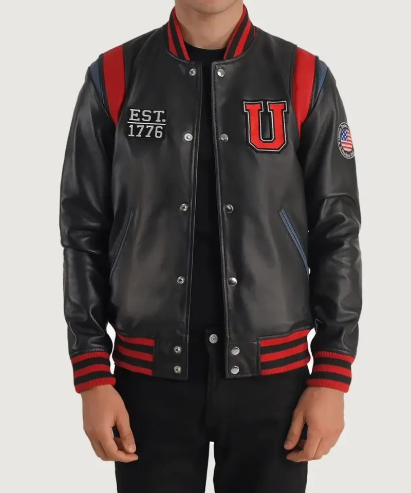 Men's Liberte USA Black Leather Varsity Jacket