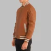 Men’s Light Brown Leather Bomber Jacket Real Sheepskin with Varsity Trim