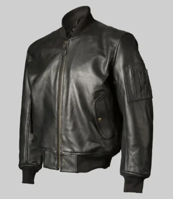 Women’s Lindsay Black Distressed Leather MA-1 Bomber Jacket