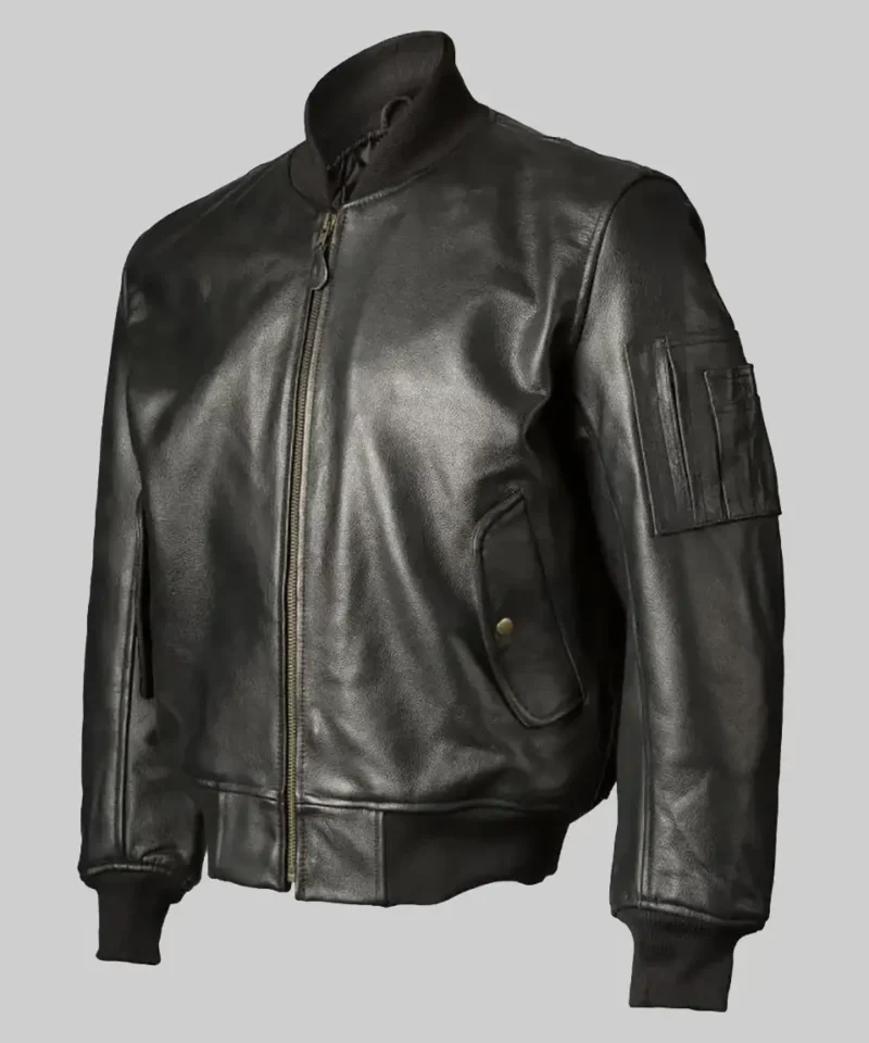 Women’s Lindsay Black Distressed Leather MA-1 Bomber Jacket
