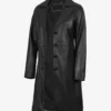 Women's Long Black Leather Car Coat Notch Lapel