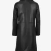 Women's Black Long Leather Car Coat Notch Lapel