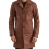 Men's Long Brown Leather Coat