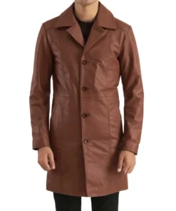 Men's Long Brown Leather Coat
