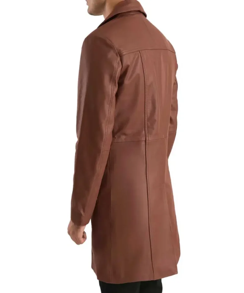Men's Brown Long Leather Coat
