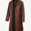 Women's Long Cognac Brown Leather Coat