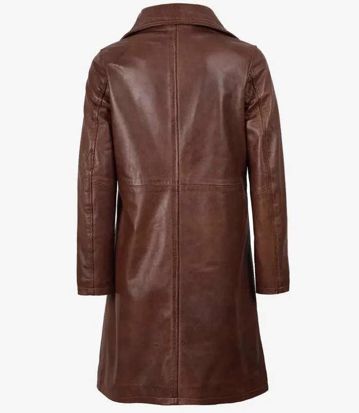 Women's Brown Long Cognac Leather Coat