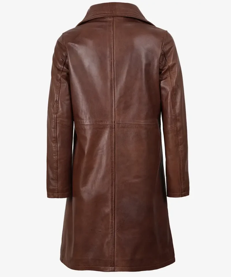 Women's Brown Long Cognac Leather Coat