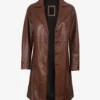 Women's Long Cognac Brown Leather Coat