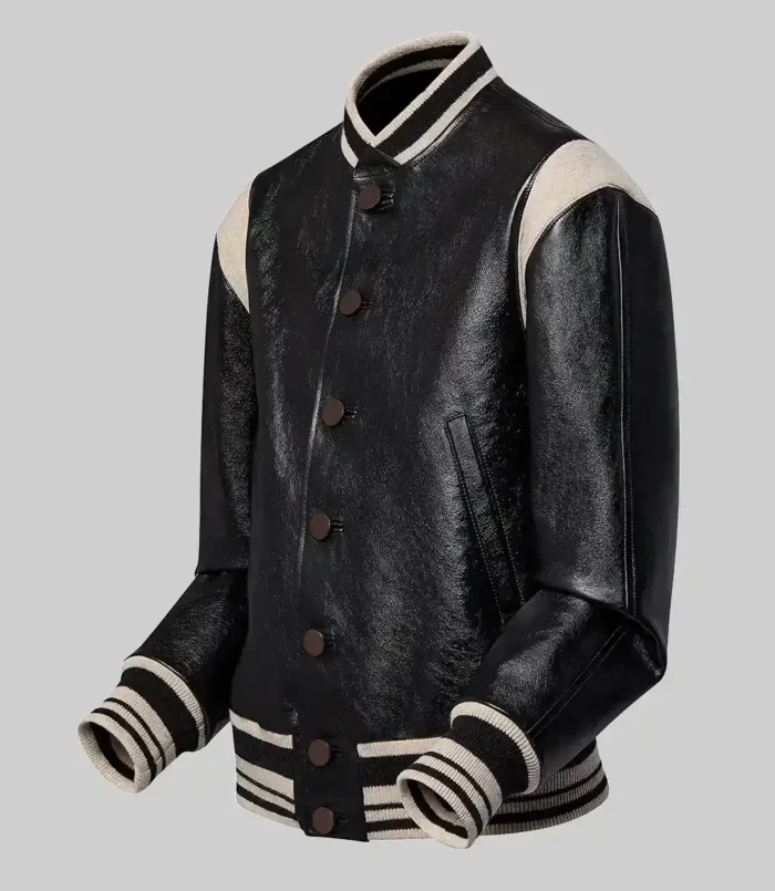 Women’s Black Louisse Amy Leather Varsity Jacket