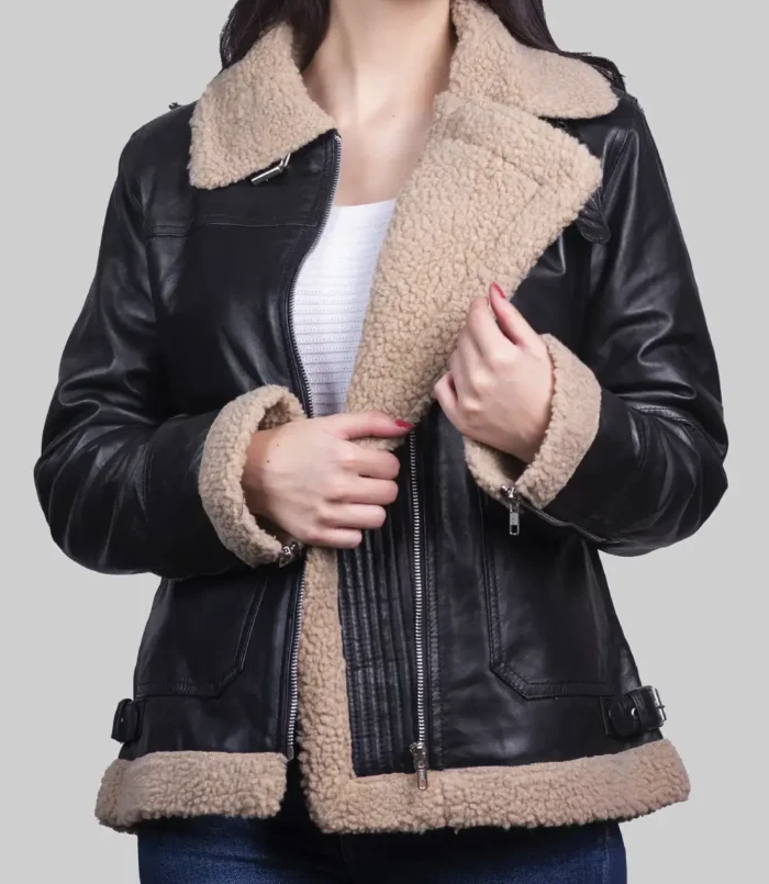 Women's Marilyn Black B-3 Bomber Leather Jacket