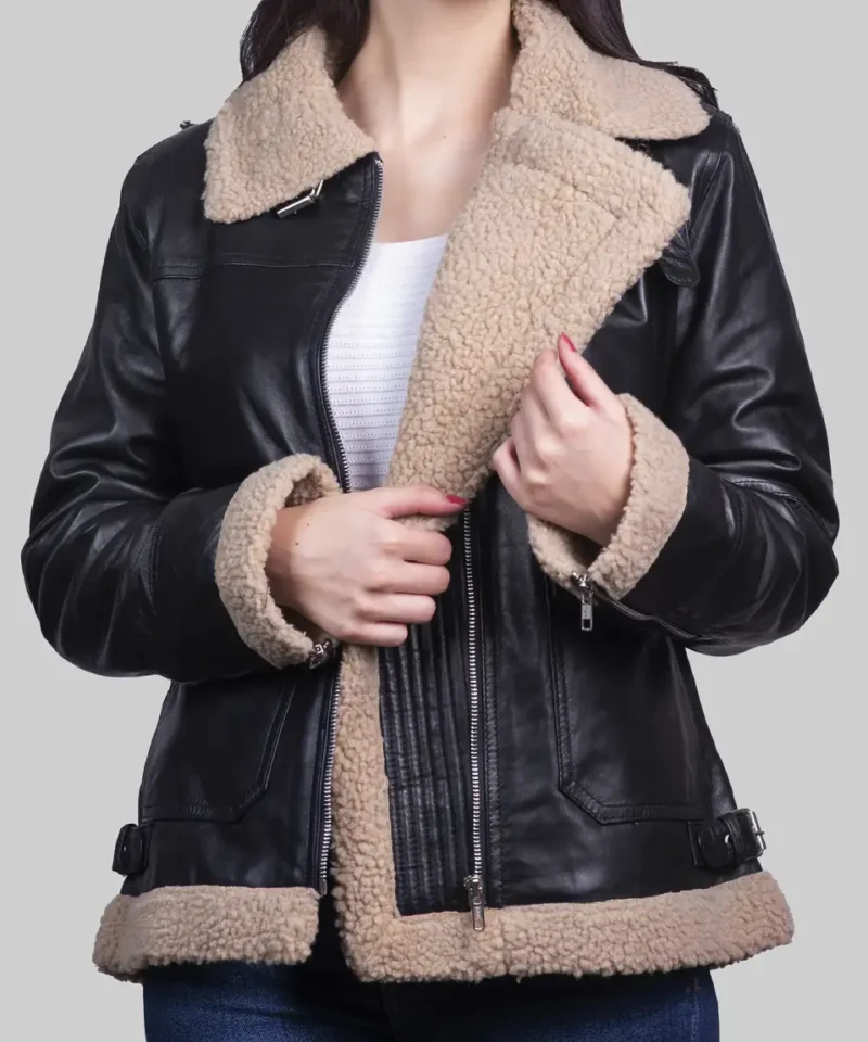 Women's Marilyn Black B-3 Bomber Leather Jacket
