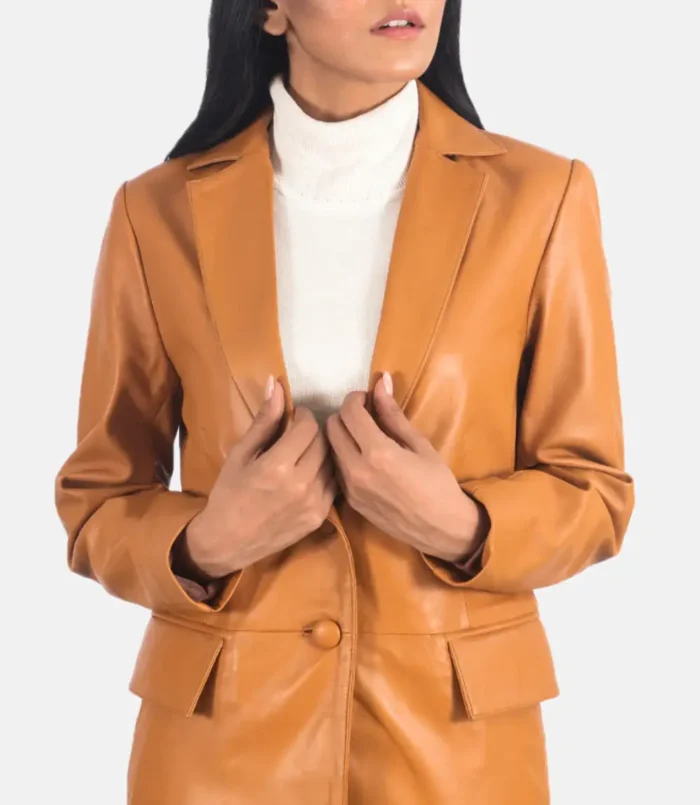 Women's Tan Brown Marilyn Leather Blazer