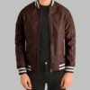 Men’s Maroon Leather Bomber Jacket Genuine Sheepskin Varsity Style