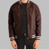 Men’s Maroon Leather Bomber Jacket Genuine Sheepskin Varsity Style