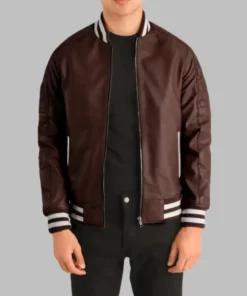 Men’s Maroon Leather Bomber Jacket Genuine Sheepskin Varsity Style