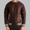Men’s Maroon Leather Bomber Jacket Genuine Sheepskin Varsity Style