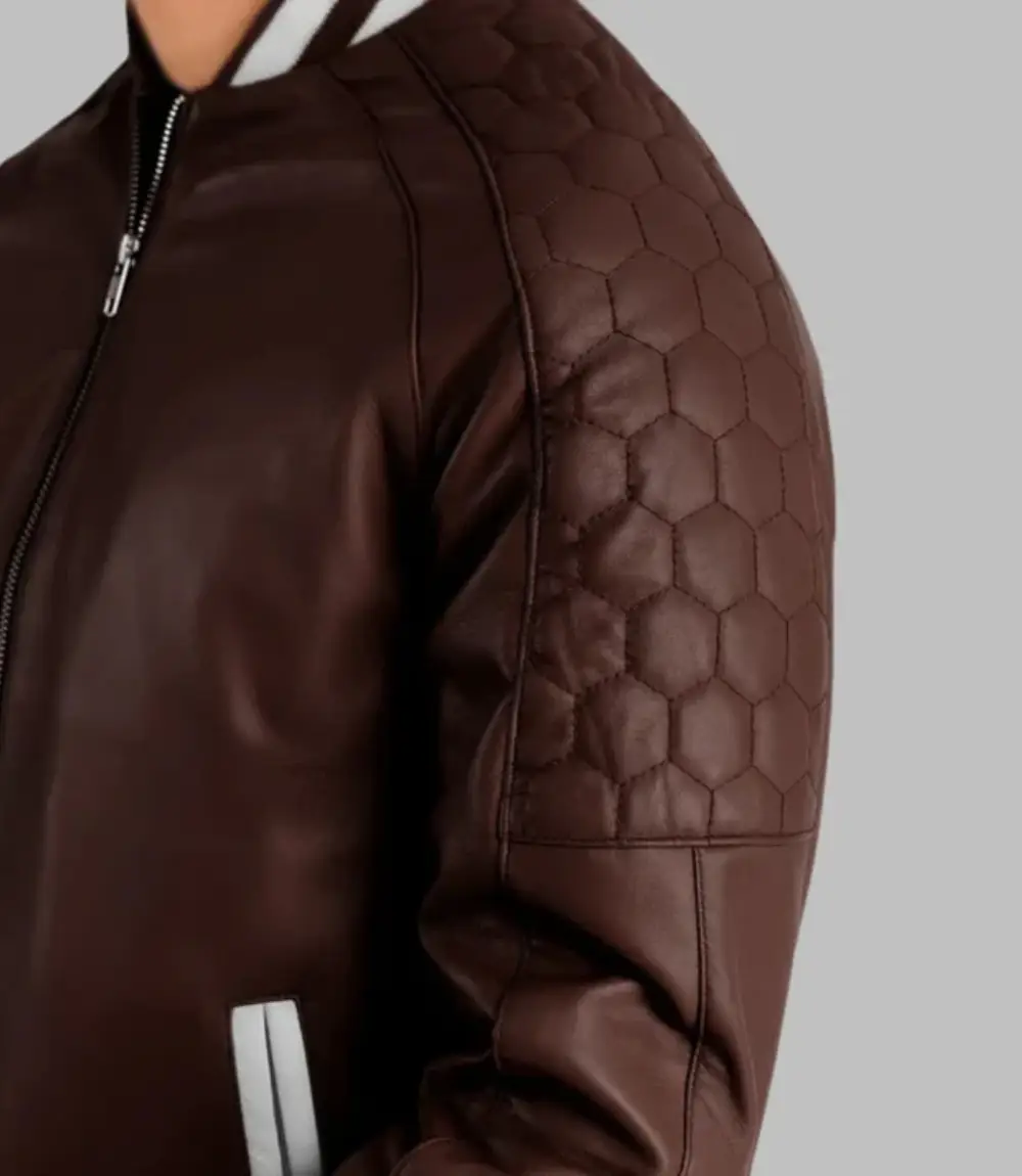 Men’s Maroon Leather Bomber Jacket Genuine Sheepskin Varsity Style