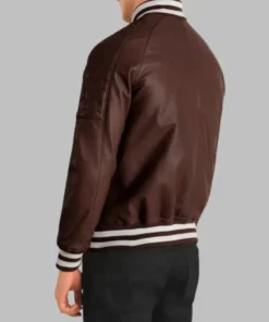 Men’s Maroon Leather Bomber Jacket Genuine Sheepskin Varsity Style